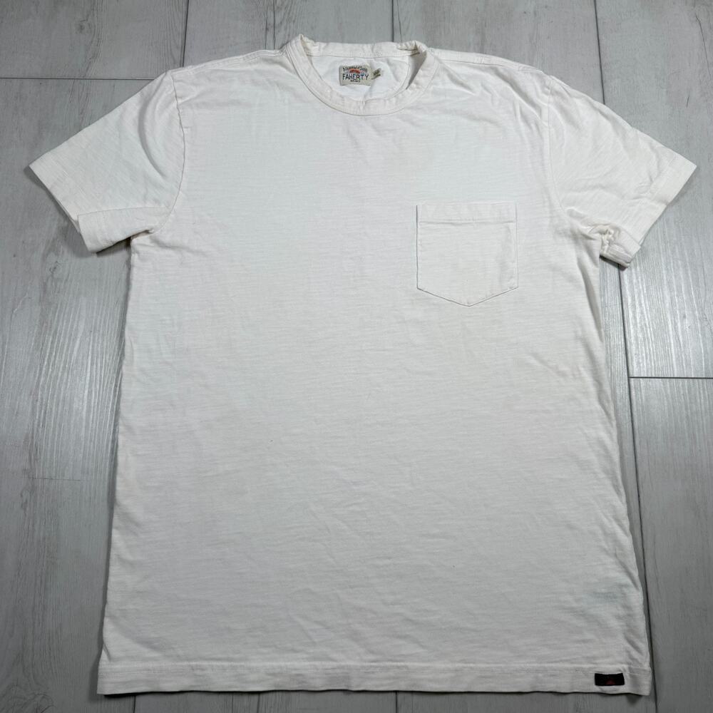 Faherty Mens XS Cream White Pocket Tee Crewneck Cotton T Shirt Short Sleeve